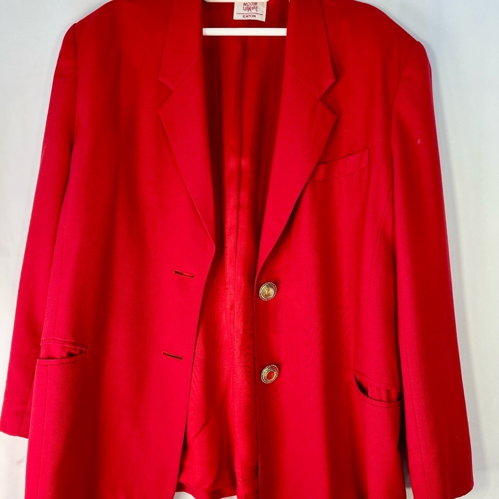 Vintage Mr Leonard Suit, Elegant Red Women's Blazer - Picture 2 of 15